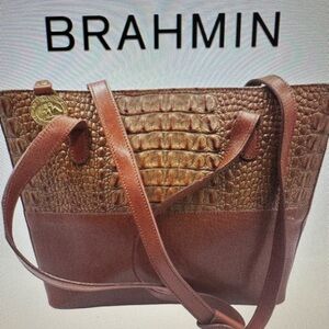 Vintage Brahmin Melbourne Brown Croc Leather Shoulder Tote Bag